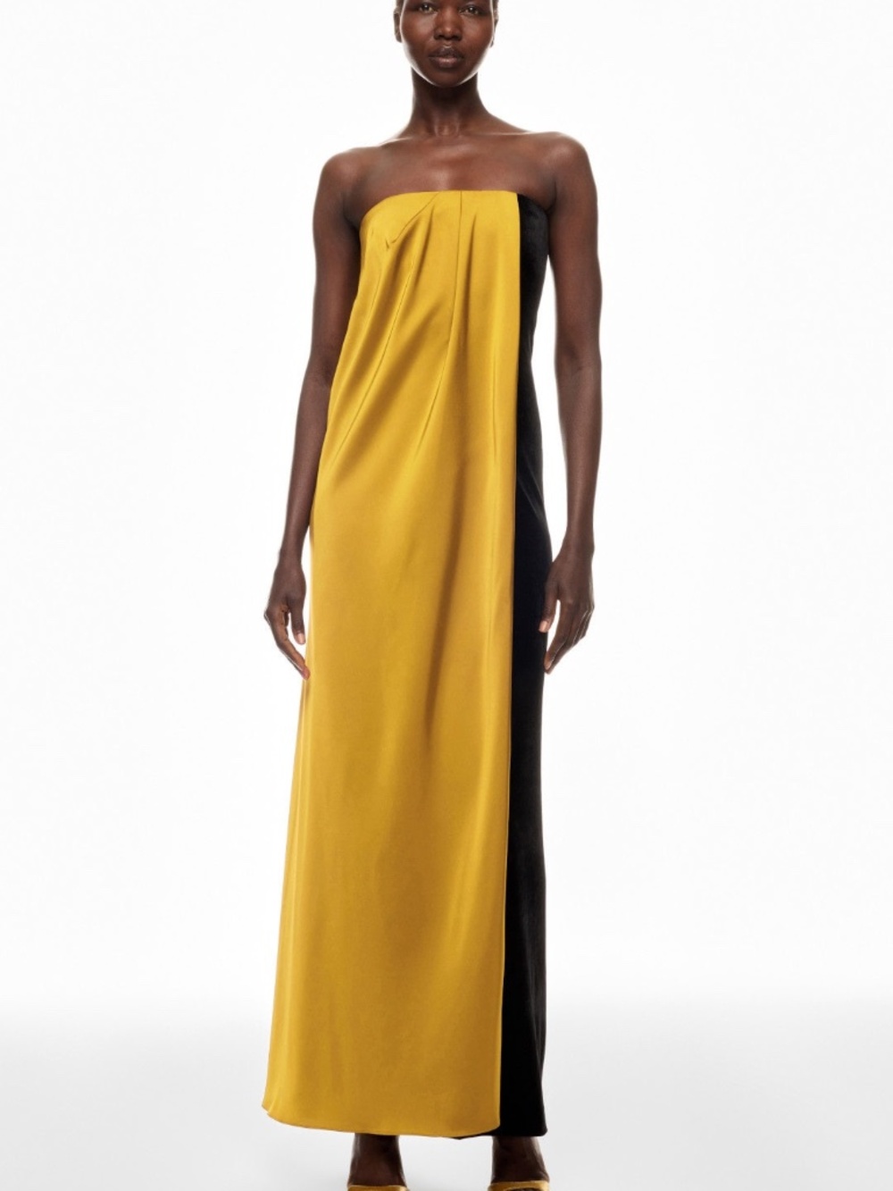 Et Ochs MARILYN Patina Black Yellow Velvet Strapless Maxi Dress Gown - Size 6